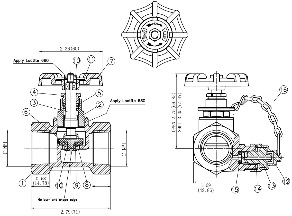 1 inch DRAIN VALVE WITH SAMPLER PTFE seal stem - 01